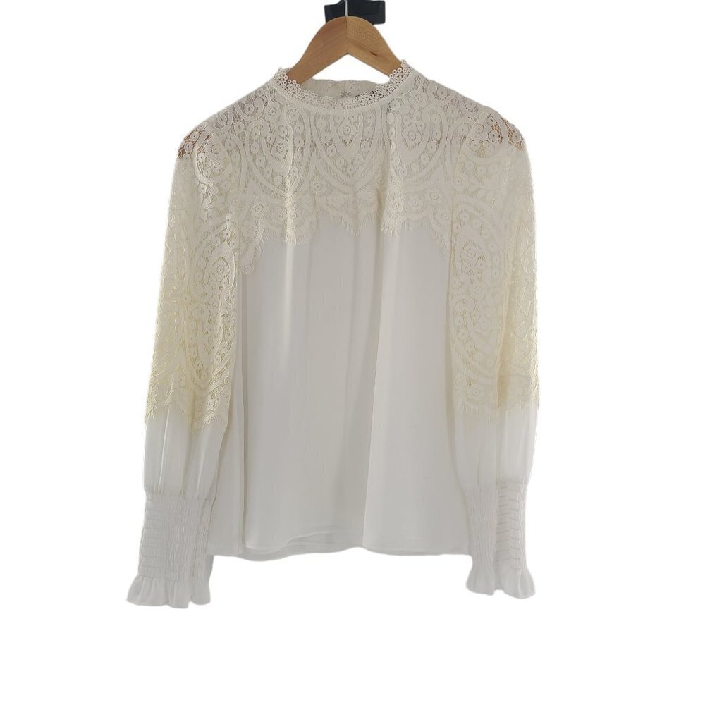 White House Black Market White Lace Yoke Blouse